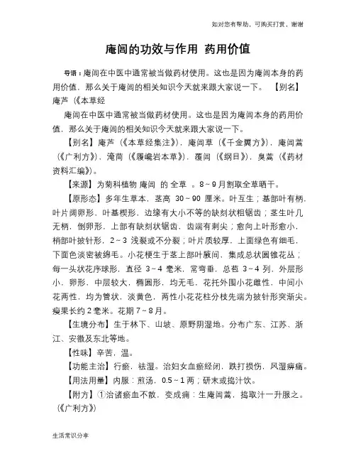 庵闾的功效与作用 药用价值