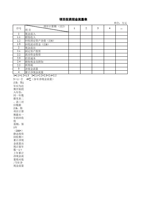 项目投资现金流量表