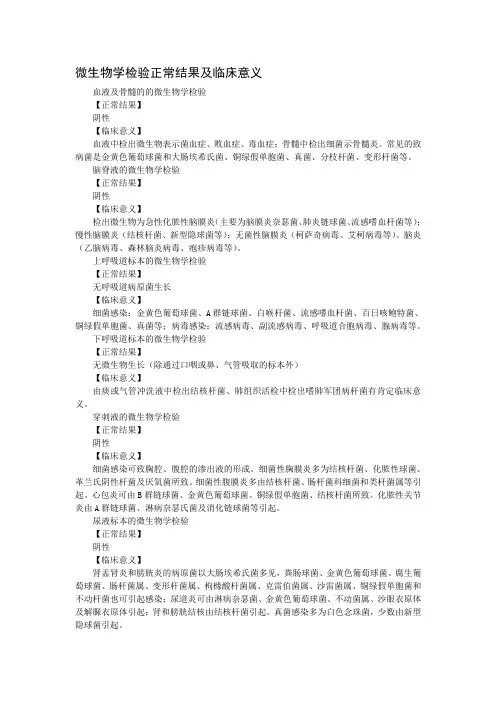 微生物学检验正常结果及临床意义
