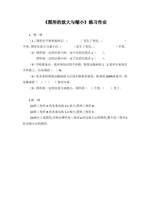 数学人教版六年级下册《图形的放大与缩小》练习作业