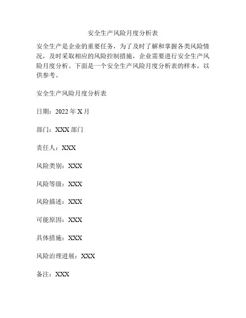 安全生产风险月度分析表