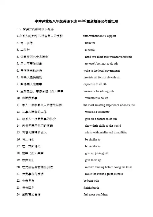 牛津译林版八年级英语下册unit6重点短语及句型汇总