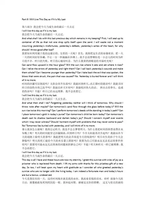 I Will Live This Day as if It Is My Last我会把今天当成生命的最后一天去过