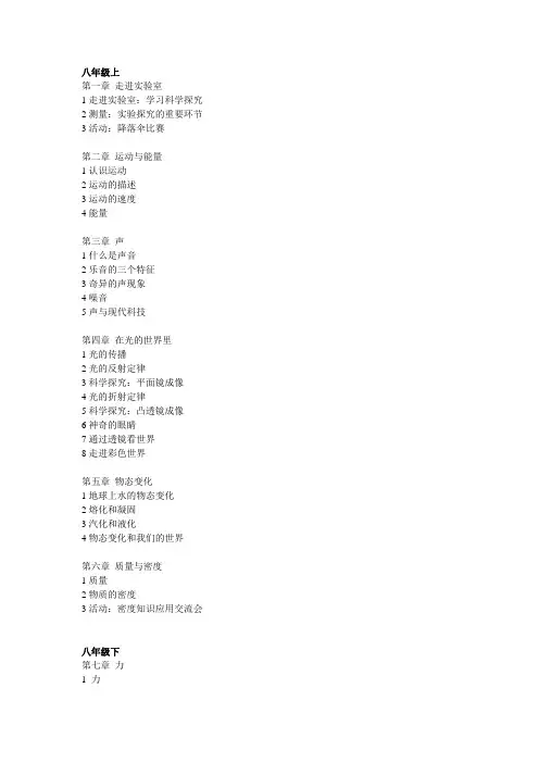 (完整版)初中物理教材目录(教科版)