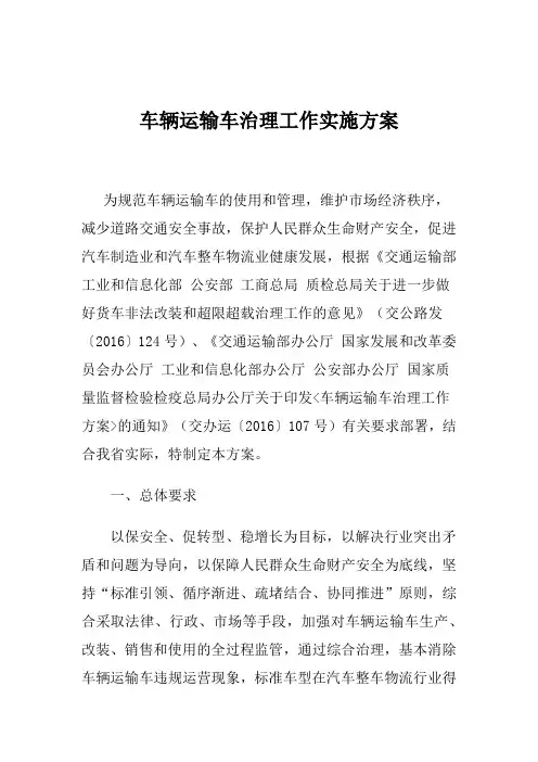 车辆运输车治理工作实施方案