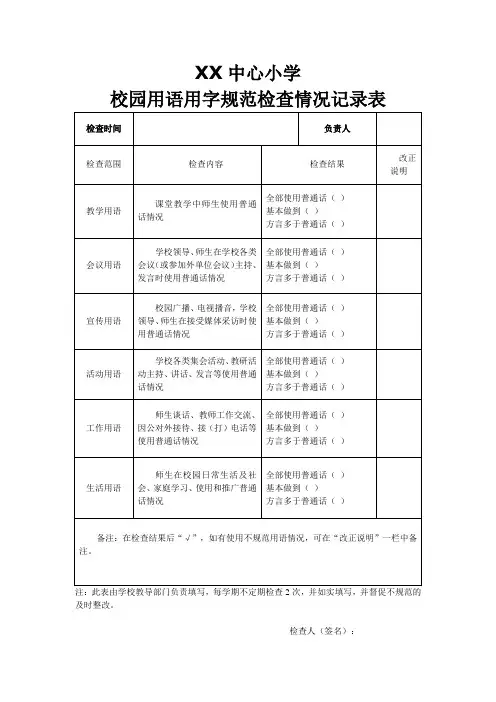 校园用语用字规范检查情况记录表.doc