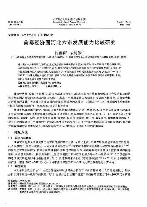 首都经济圈河北六市发展能力比较研究