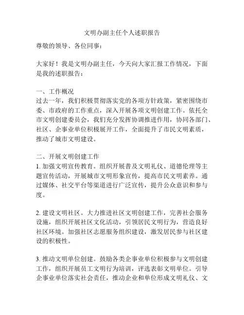 文明办副主任个人述职报告