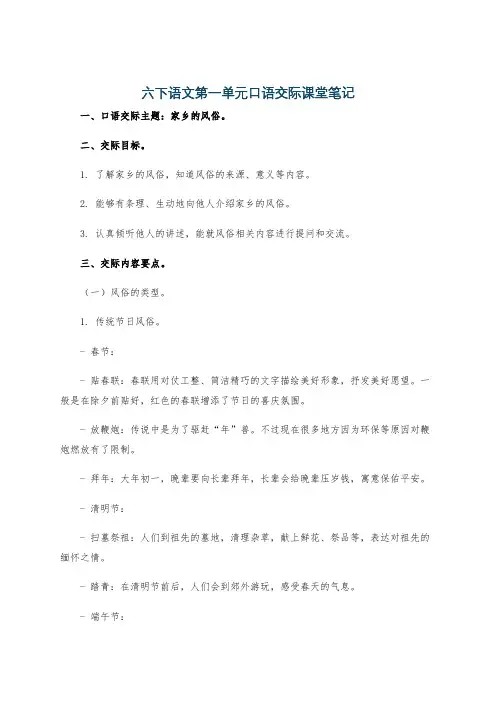 六下语文第一单元口语交际课堂笔记