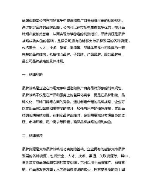 品牌战略 品牌资源 品牌体系