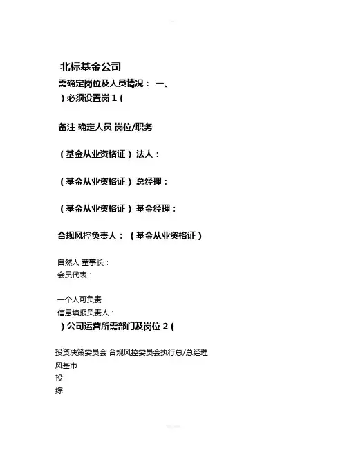 私募股权投资基金公司岗位及人员设定参考77467