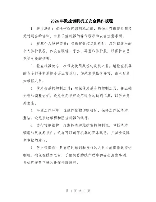 2024年数控切割机工安全操作规程