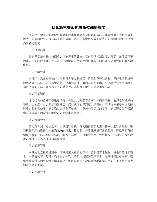 日光温室番茄优质高效栽培技术