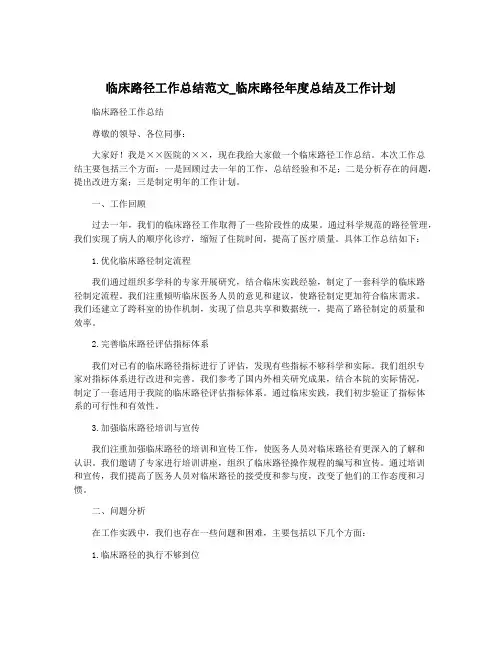 临床路径工作总结范文_临床路径年度总结及工作计划