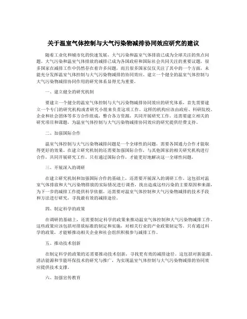 关于温室气体控制与大气污染物减排协同效应研究的建议