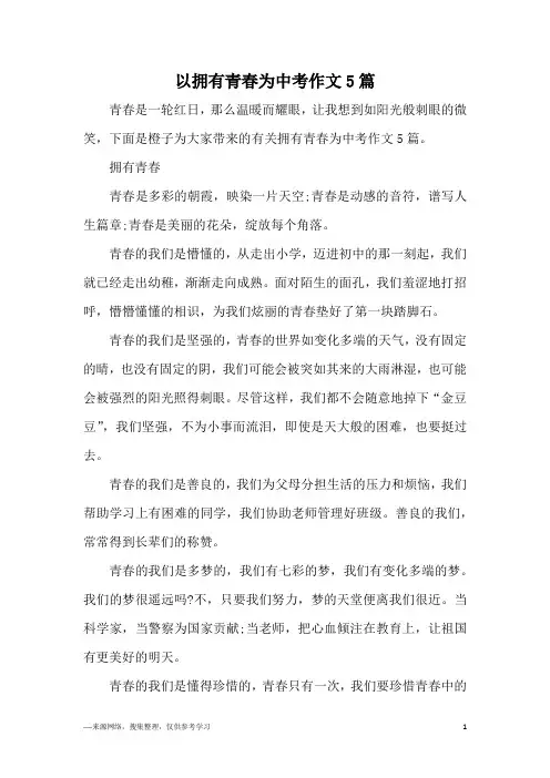 以拥有青春为中考作文5篇