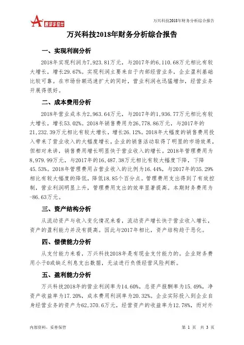 万兴科技2018年财务分析结论报告-智泽华