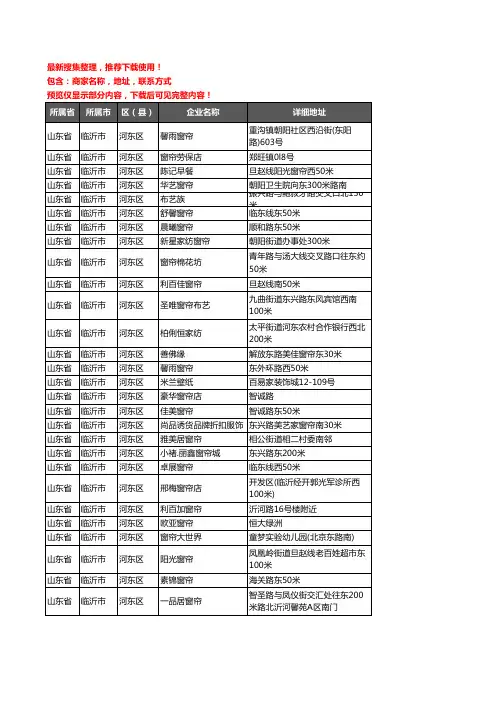 新版山东省临沂市河东区窗帘企业公司商家户名录单联系方式地址大全158家