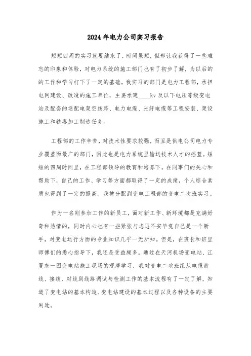 2024年电力公司实习报告(四篇)