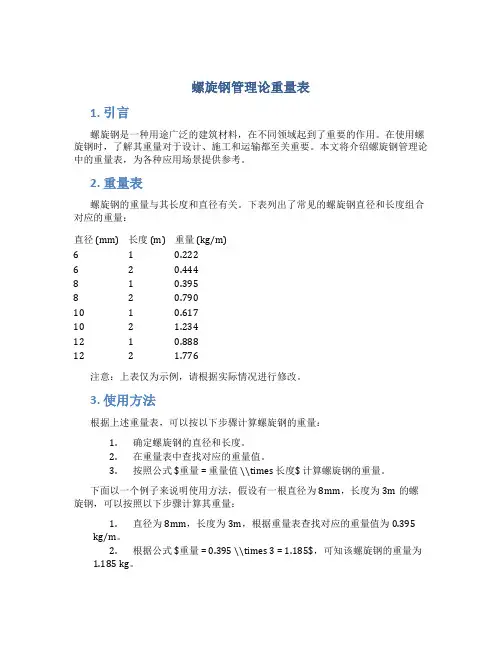 螺旋钢管理论重量表