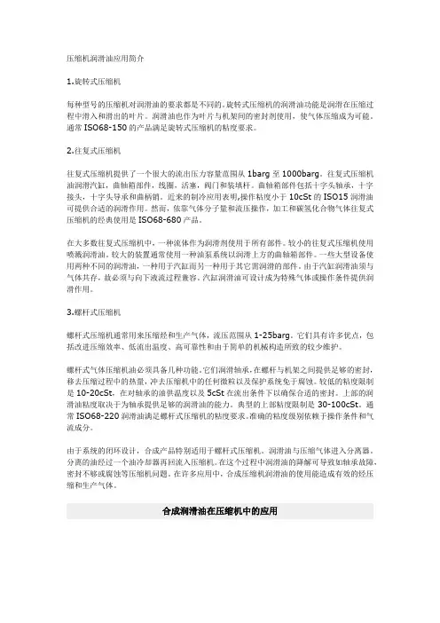 压缩机润滑油应用简介