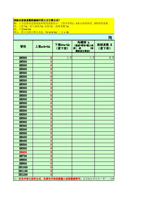 管沟挖槽土方计算公式