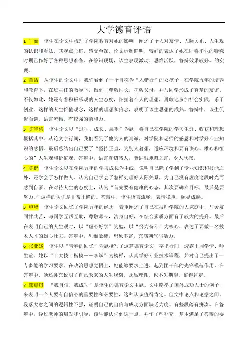 大学德育答辩评语