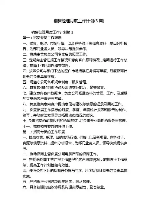 销售经理月度工作计划(5篇)