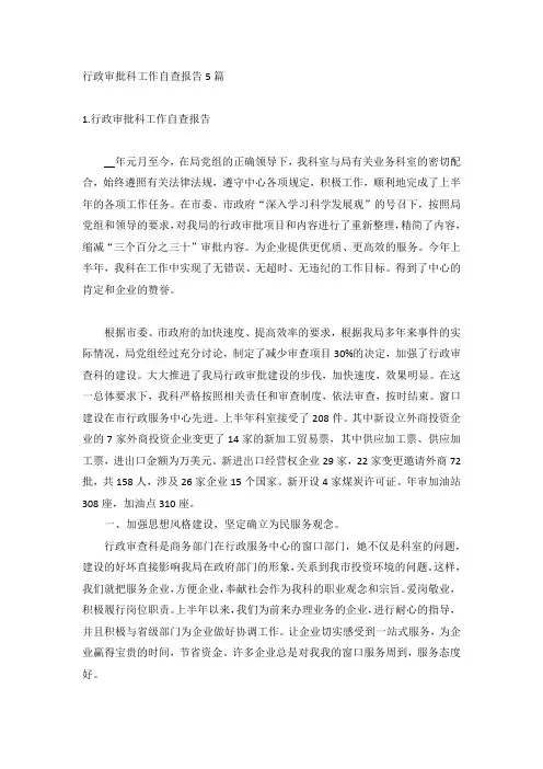 行政审批科工作自查报告5篇