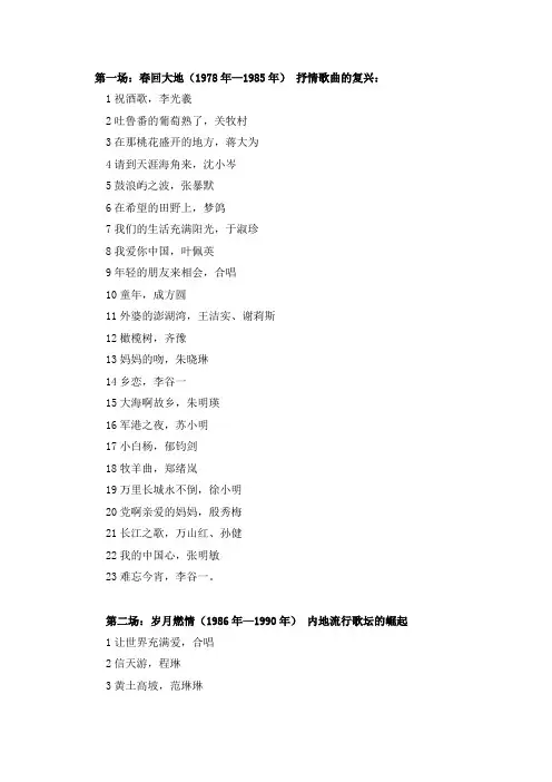央视《歌声飘过三十年》全五集曲目大全