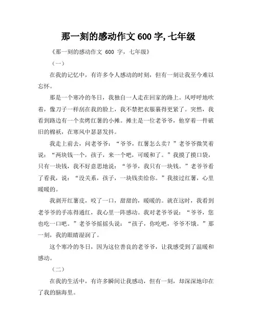 那一刻的感动作文600字,七年级