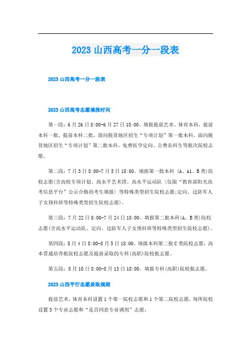 2023山西高考一分一段表
