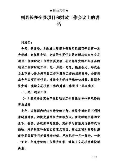 副县长在全县项目和财政工作会议上的讲话