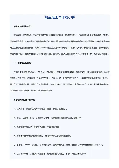 班主任工作计划小学