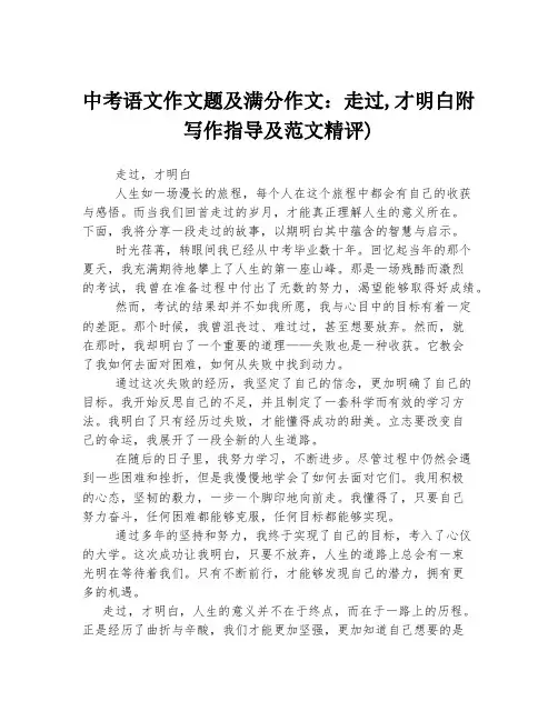 中考语文作文题及满分作文：走过,才明白附写作指导及范文精评)