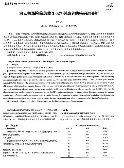 白云机场院前急救3627例患者的疾病谱分析