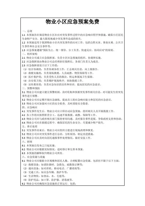 物业小区应急预案免费