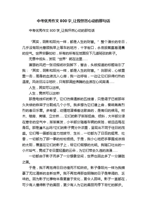 中考优秀作文800字_让我怦然心动的那句话