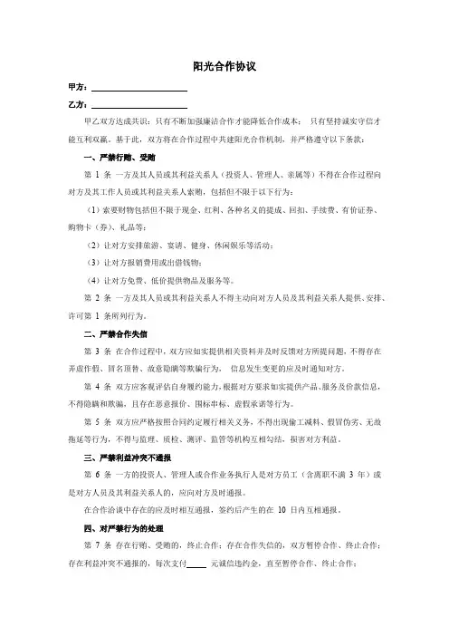 阳光合作协议(通用模板)