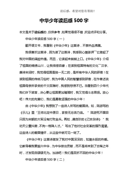 中华少年读后感500字