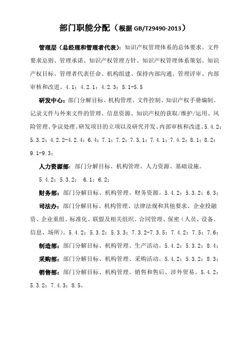 知识产权贯标各部门职能分配详解