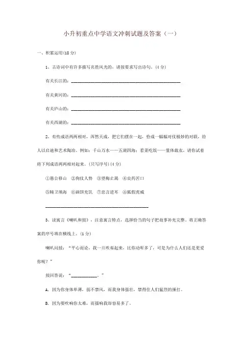 2019最新小升初语文试卷(10套)