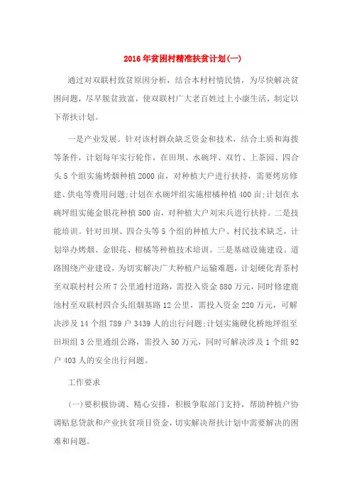 2016年贫困村精准扶贫计划