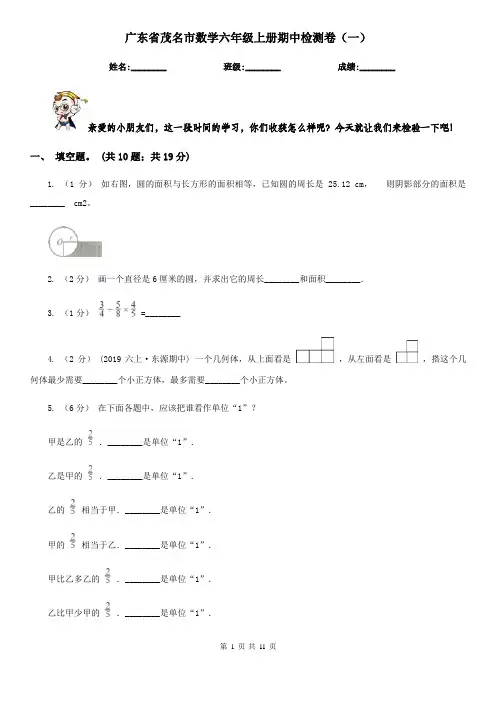 广东省茂名市数学六年级上册期中检测卷(一)