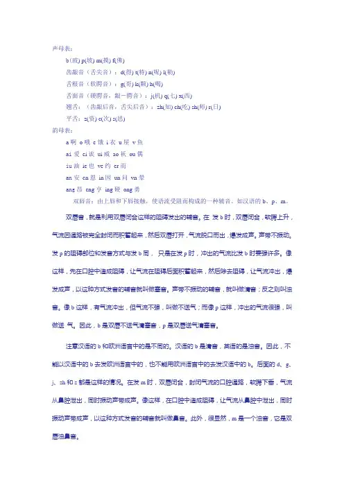 声韵母表及发音方法