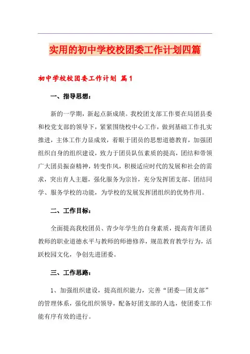 实用的初中学校校团委工作计划四篇