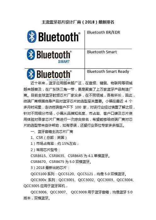 主流蓝牙芯片设计厂商（2018）最新排名