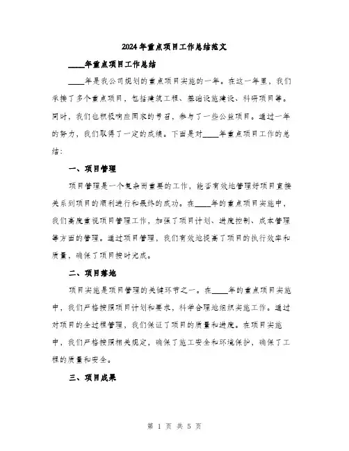 2024年重点项目工作总结范文(二篇)