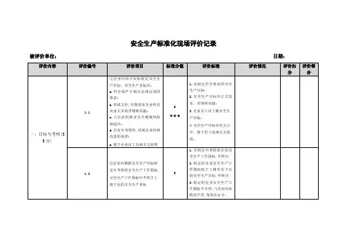 道路普通货物运输企业安全生产标准化评价表