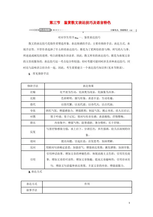 新课标高考语文一轮总复习第7单元文学类文本阅读第二部分散文阅读第三节鉴赏散文表达技巧及语言特色人教版